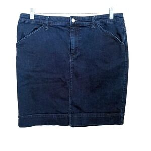 A New Day Dark Wash Denim Pencil Skirt Sz 16 Knee Length Blue Jean Preppy Casual